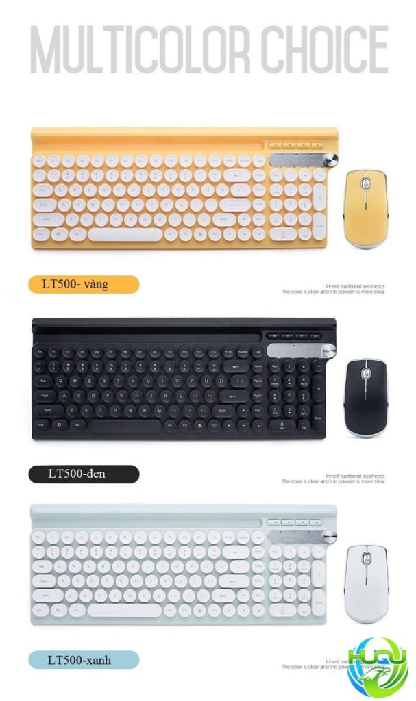 Combo bàn phím chuột không dây Huqu LT500 - 3 màu cá tính