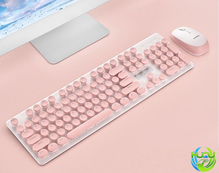 Combo bàn phím chuột không dây thời trang huqu N520- Màu hồng